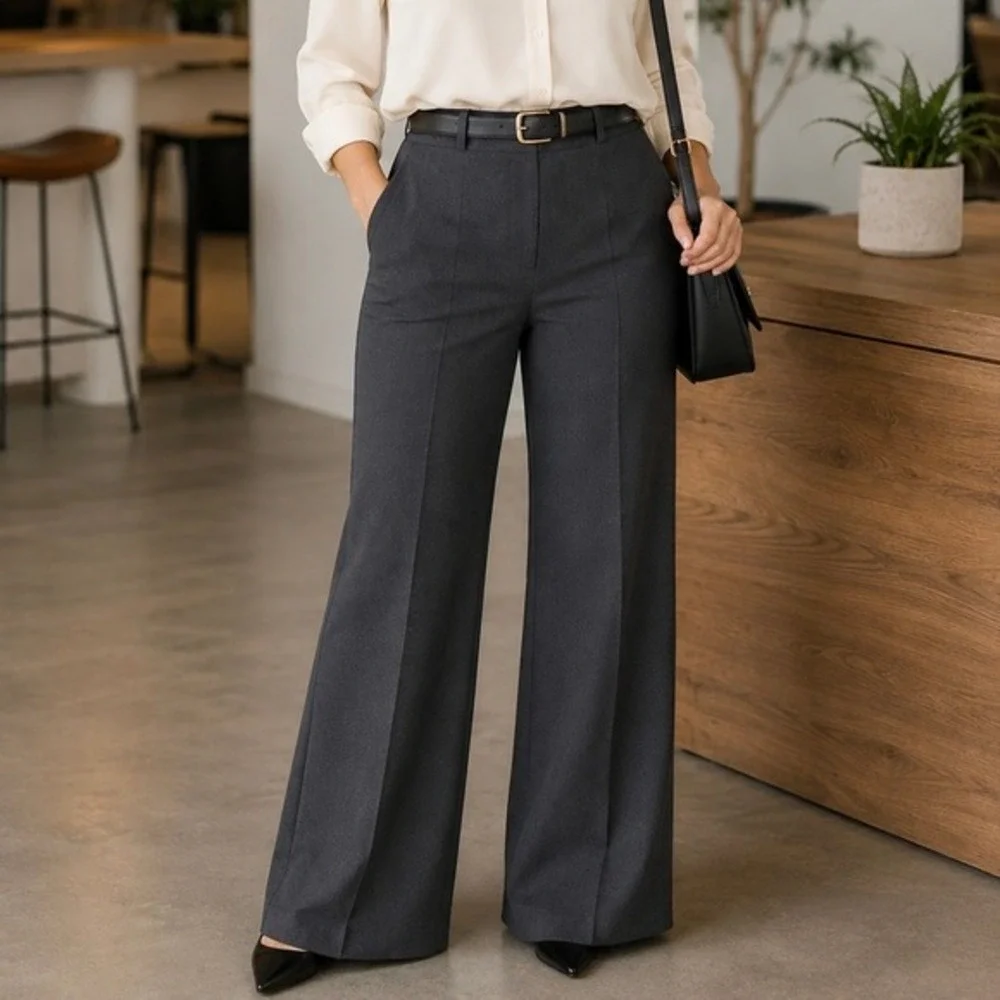 Cato Grey Wide Leg Dress Pants Contemporary Pintuck Trousers Slacks Workwear M